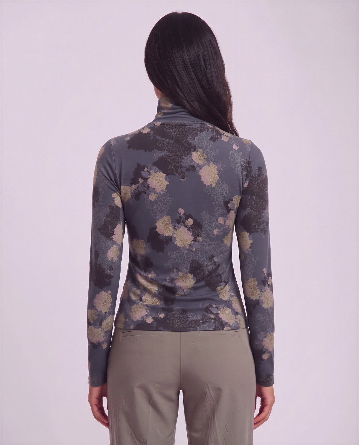 KATE LANS FLORAL BLACK WOMEN'S LYOCELL STRETCH TURTLENECK