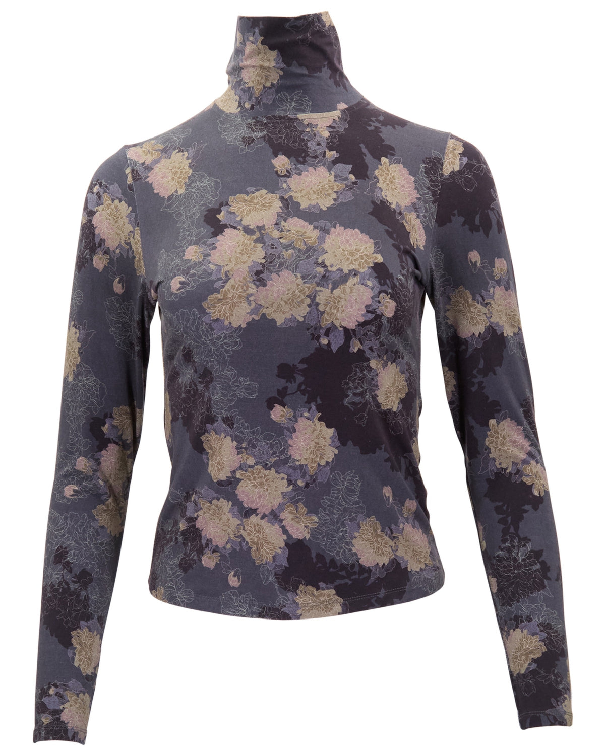 KATE LANS FLORAL BLACK WOMEN'S LYOCELL STRETCH TURTLENECK