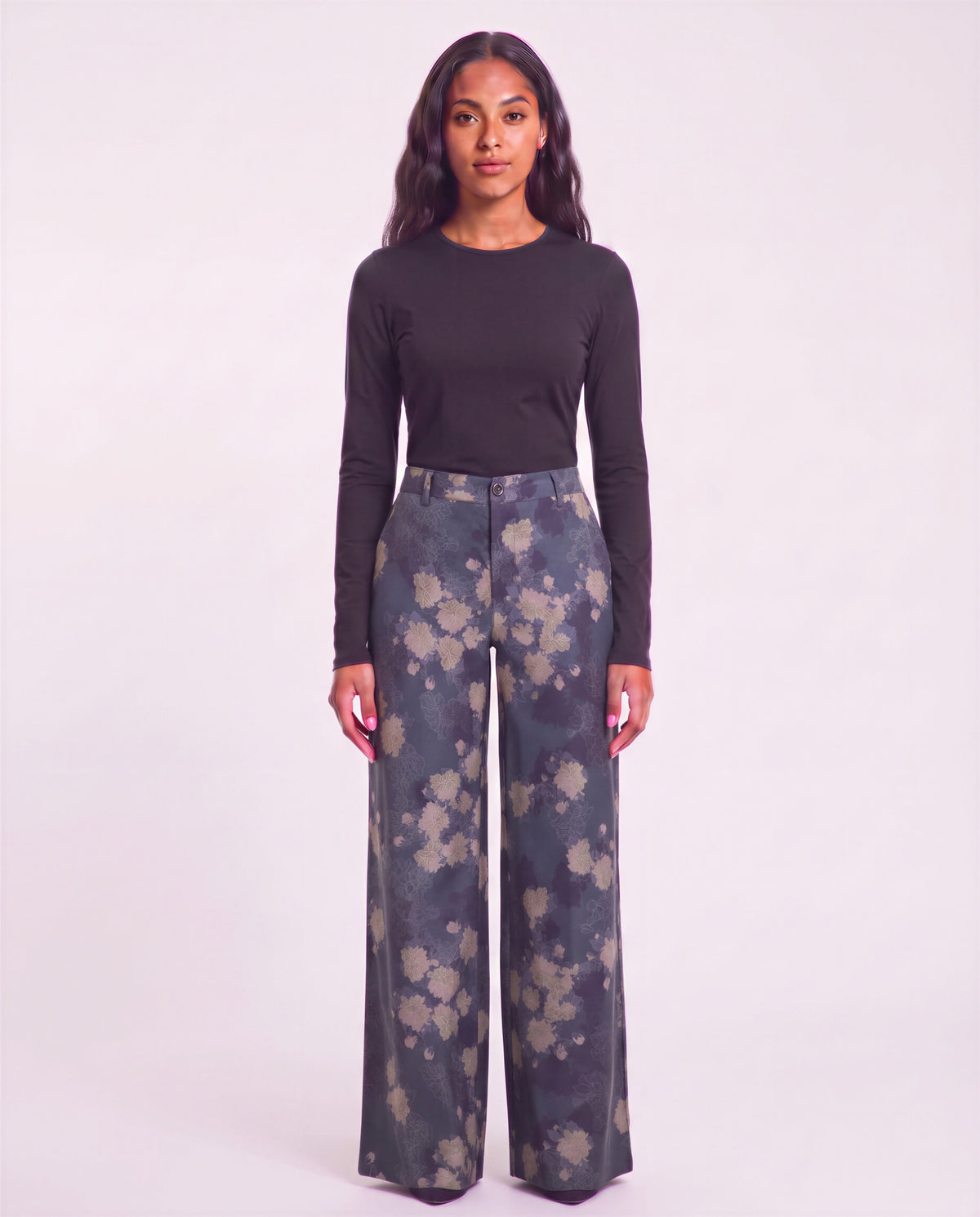 PHILLIS LANS FLORAL BLACK WOMEN'S STRETCH TENCEL TAILORED PANT