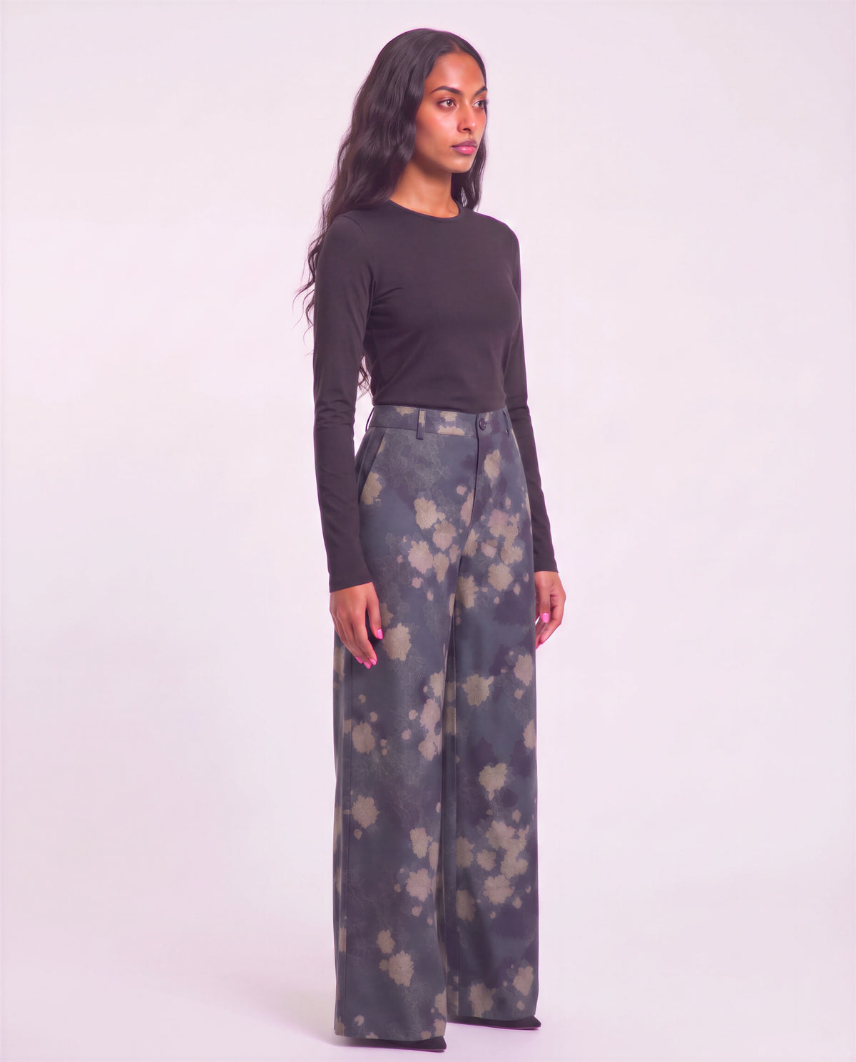 PHILLIS LANS FLORAL BLACK WOMEN'S STRETCH TENCEL TAILORED PANT