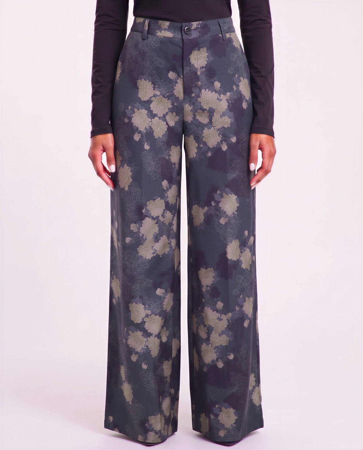 PHILLIS LANS FLORAL BLACK WOMEN'S STRETCH TENCEL TAILORED PANT
