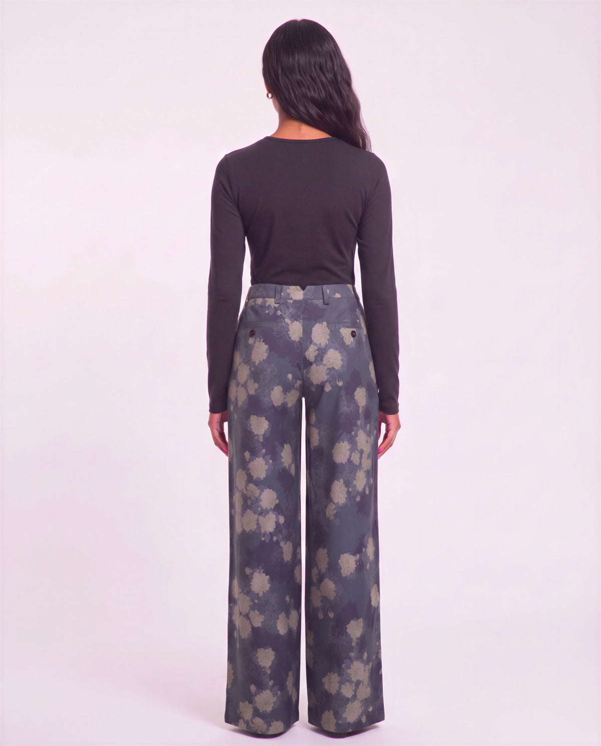 PHILLIS LANS FLORAL BLACK WOMEN'S STRETCH TENCEL TAILORED PANT