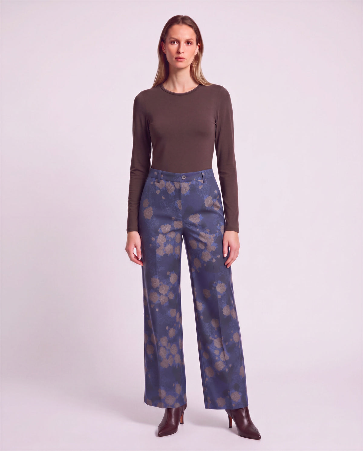 PHILLIS LANS FLORAL NAVY WOMEN'S STRETCH TENCEL TAILORED PANT