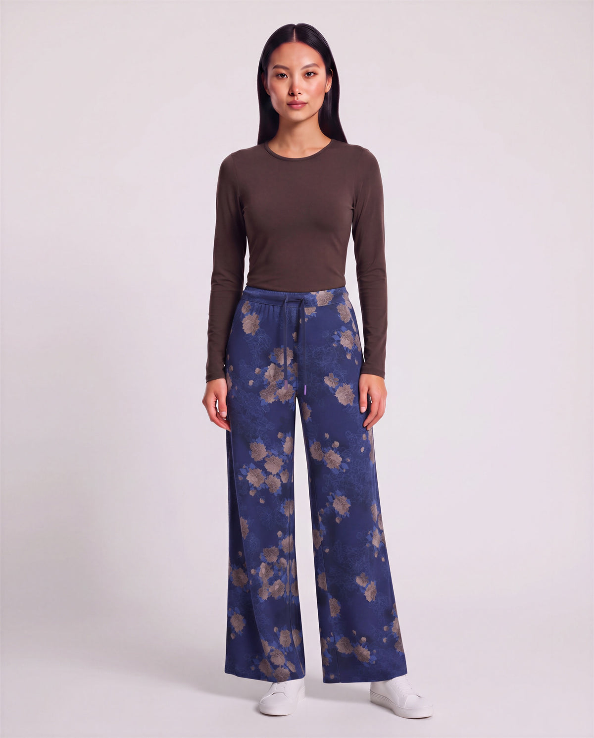SANCHEZ LANS FLORAL NAVY WOMEN'S STRETCH KNIT DRAWSTRING PANT