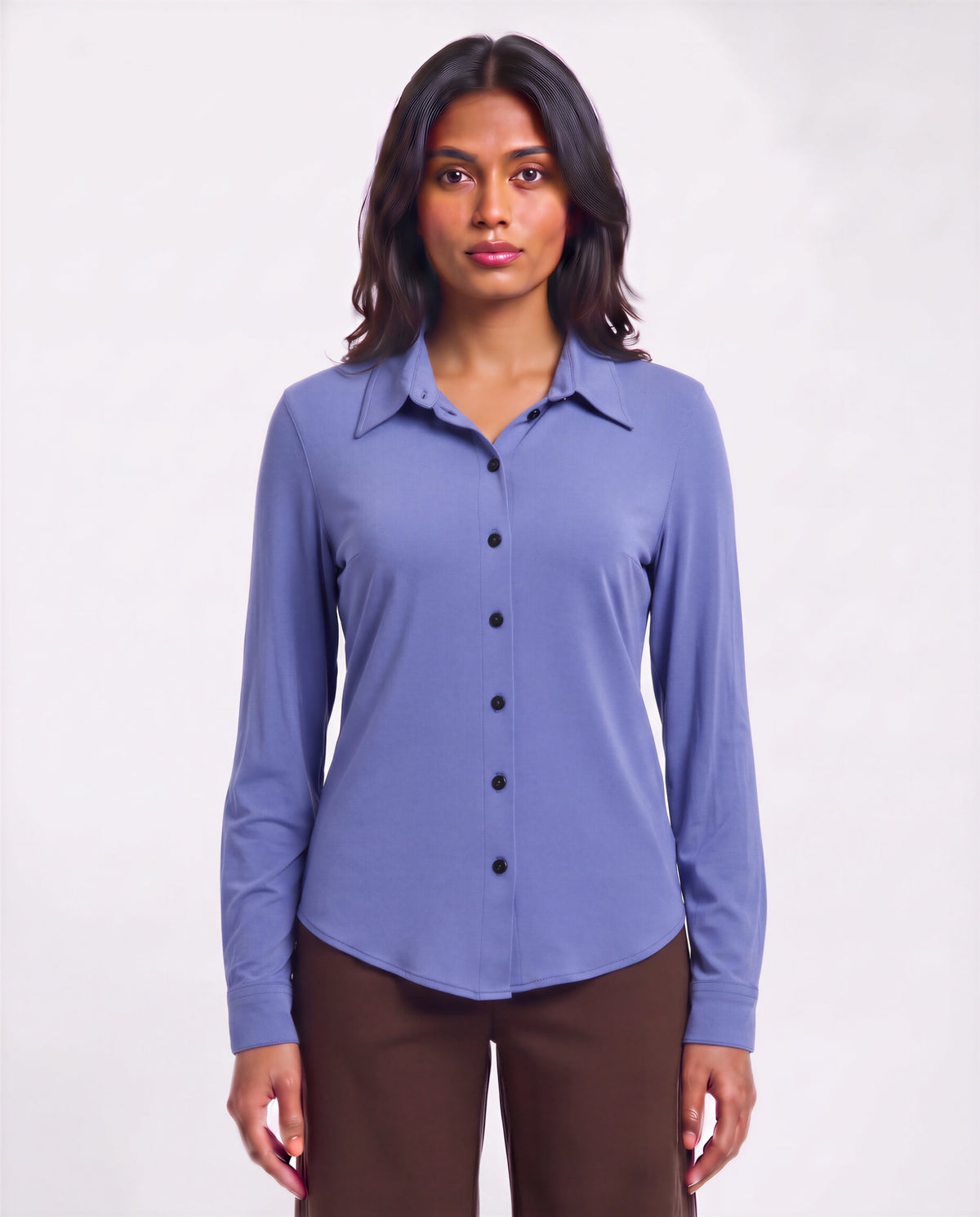 STEPHANIE DAWN BLUE WOMEN'S LYOCELL STRETCH LONG-SLEEVE SHIRT