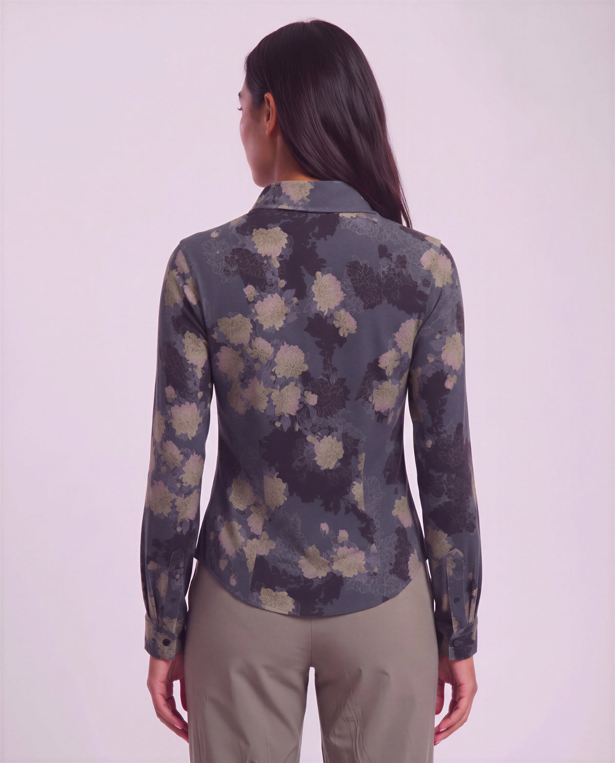 STEPHANIE LANS FLORAL BLACK WOMEN'S LYOCELL STRETCH LONG-SLEEVE SHIRT