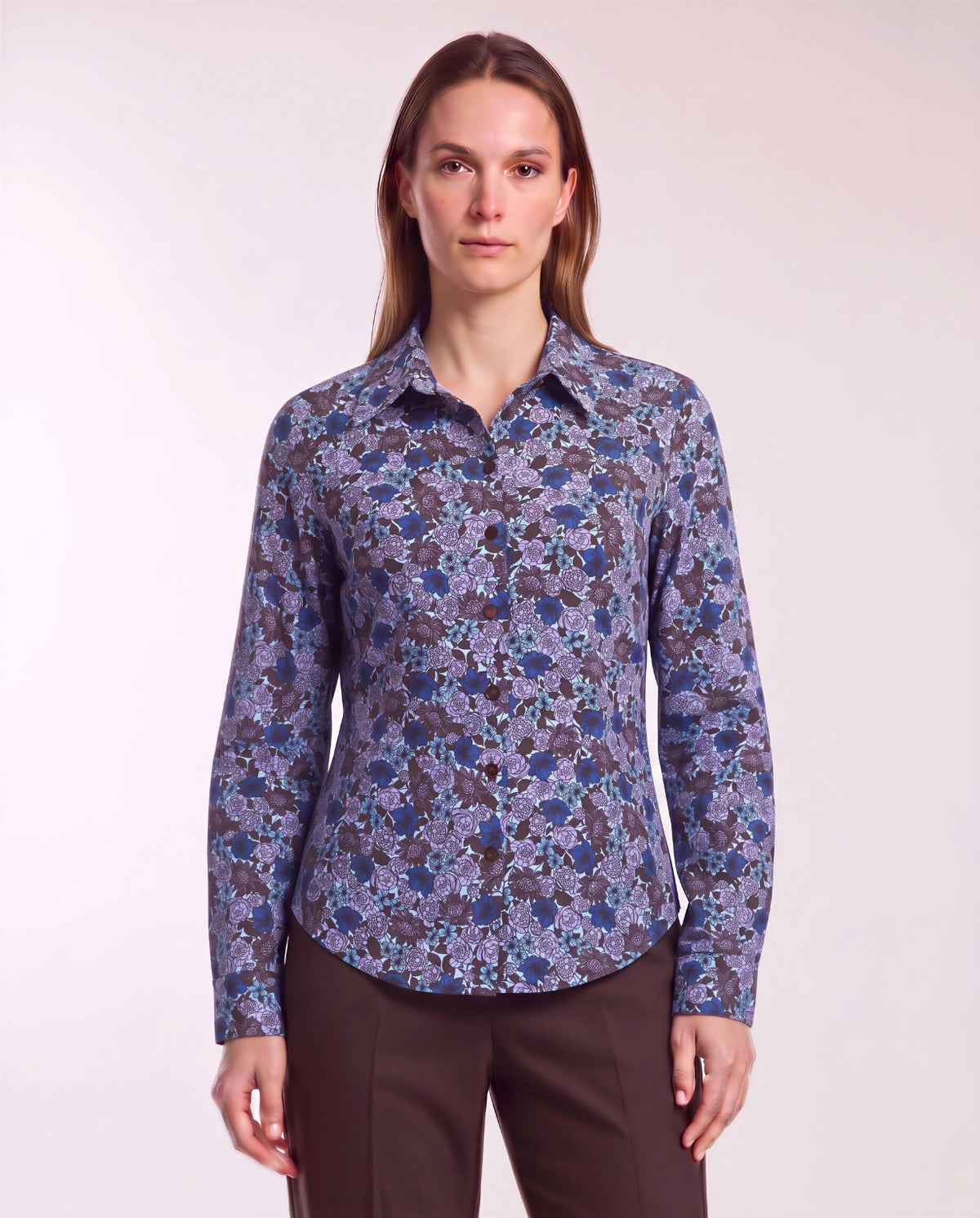 STEPHANIE TERNBERG FLORAL BROWNIE WOMEN'S LYOCELL STRETCH LONG-SLEEVE SHIRT