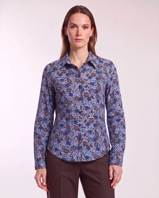 STEPHANIE TERNBERG FLORAL BROWNIE WOMEN'S LYOCELL STRETCH LONG-SLEEVE SHIRT