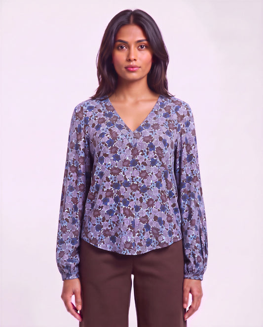 VAL TERNBERG FLORAL BROWNIE WOMEN'S LYOCELL STRETCH V-NECK TOP