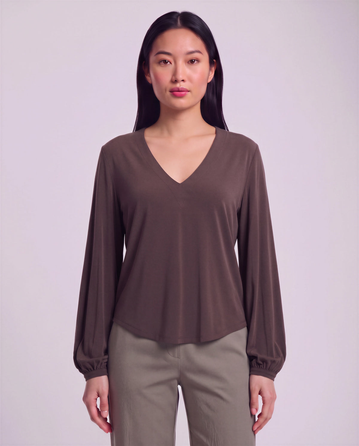 VAL BROWNIE WOMEN'S LYOCELL STRETCH V-NECK TOP