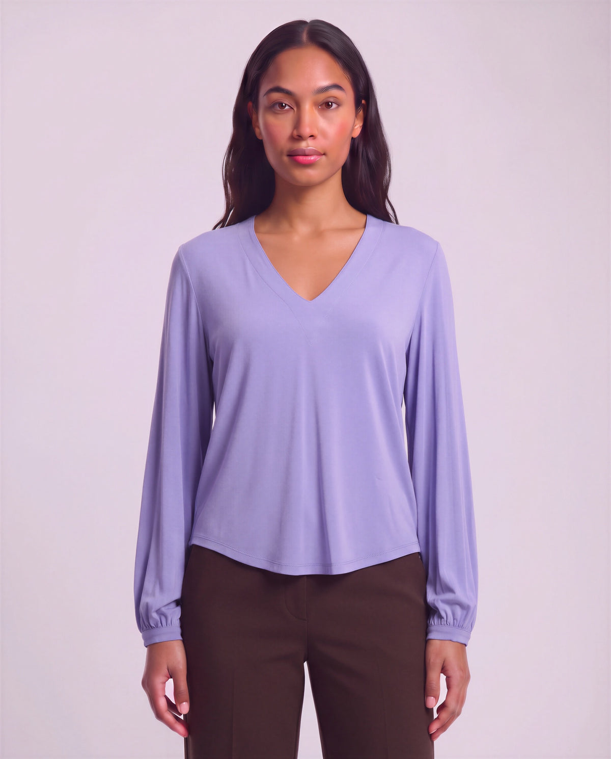 VAL DAWN BLUE WOMEN'S LYOCELL STRETCH V-NECK TOP