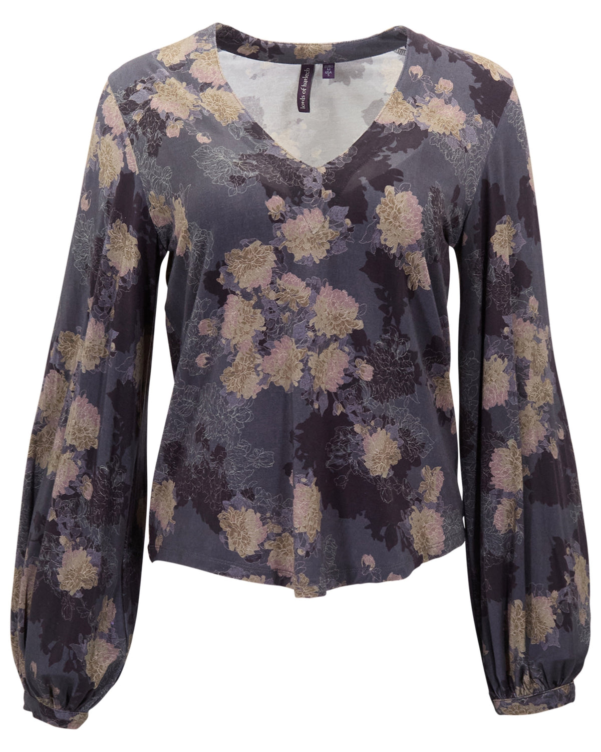VAL LANS FLORAL BLACK WOMEN'S LYOCELL STRETCH V-NECK TOP