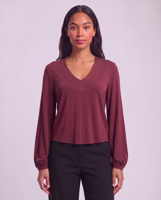 VAL PORT WOMEN'S LYOCELL STRETCH V-NECK TOP
