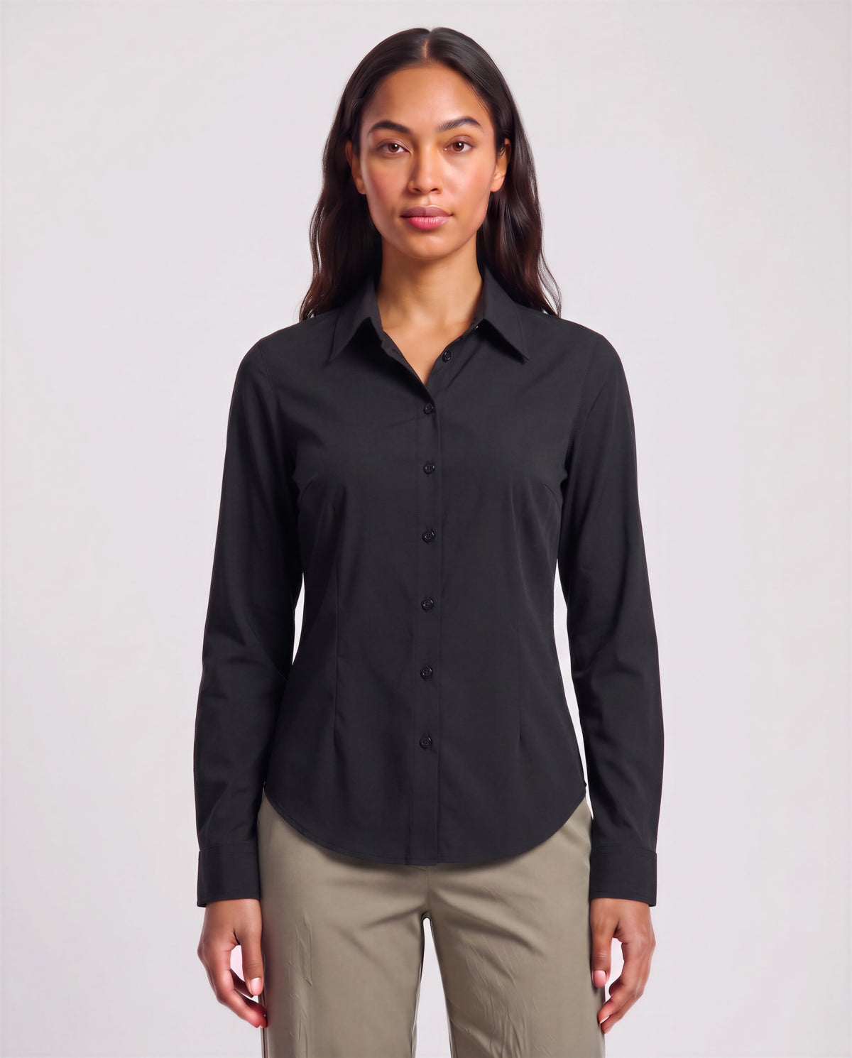 SUTTON BLACK WOMEN'S STRETCH SILK LONG-SLEEVE SHIRT
