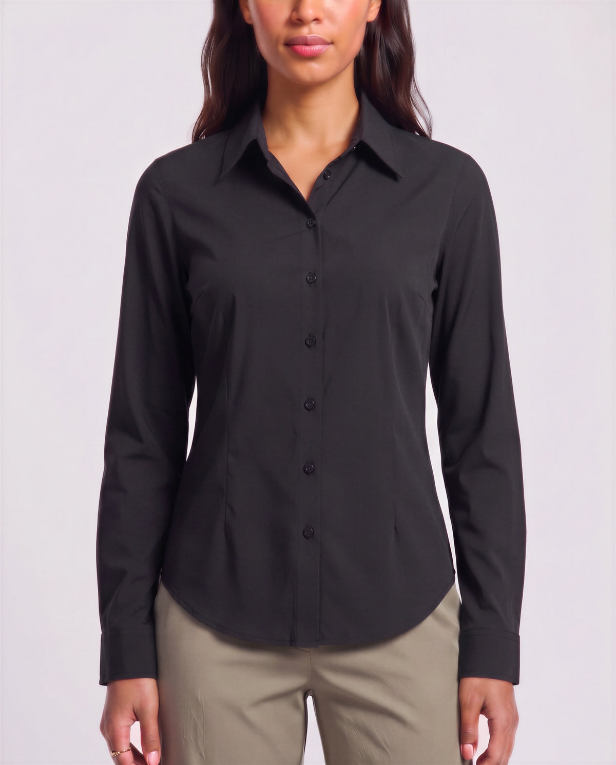 SUTTON BLACK WOMEN'S STRETCH SILK LONG-SLEEVE SHIRT