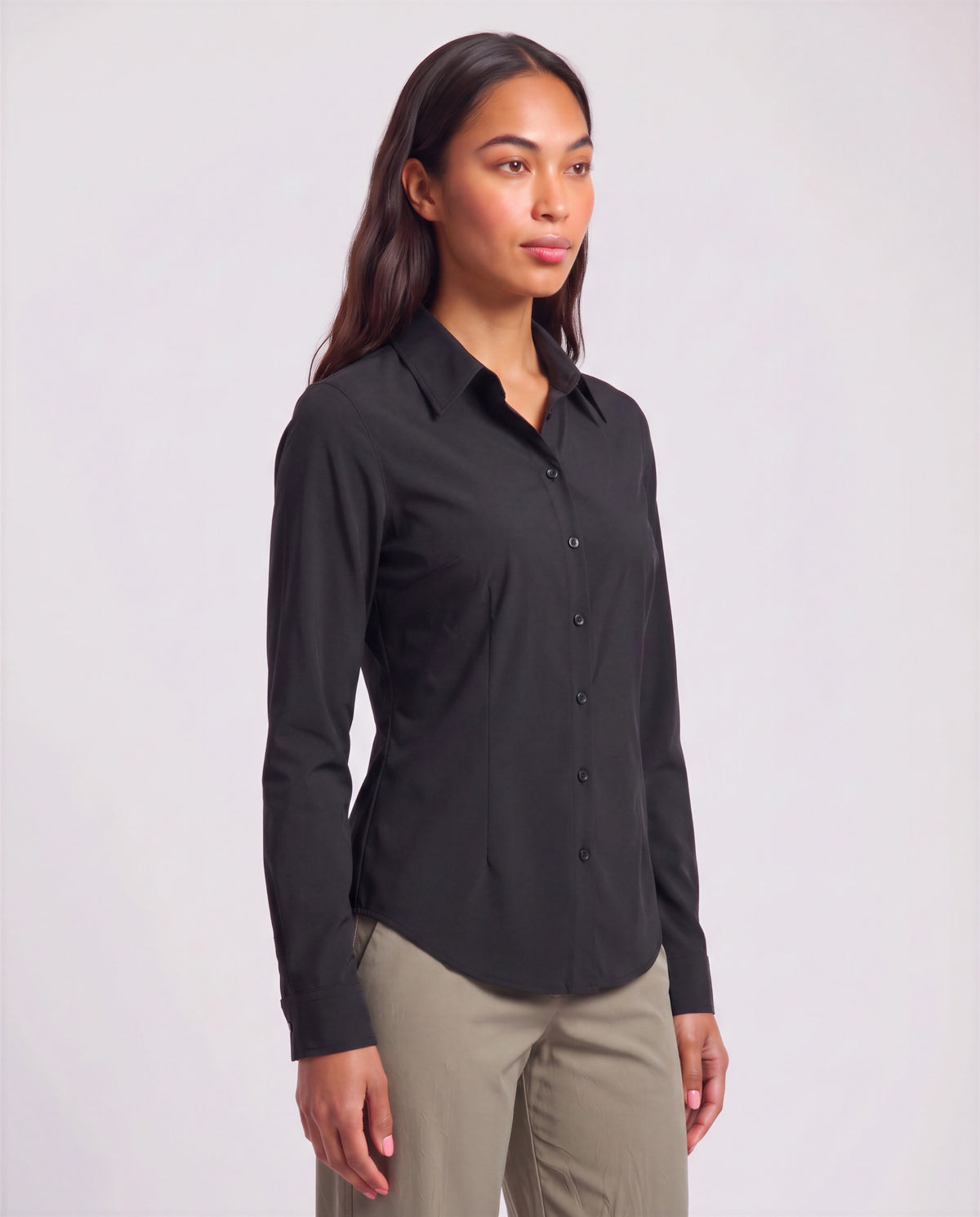 SUTTON BLACK WOMEN'S STRETCH SILK LONG-SLEEVE SHIRT
