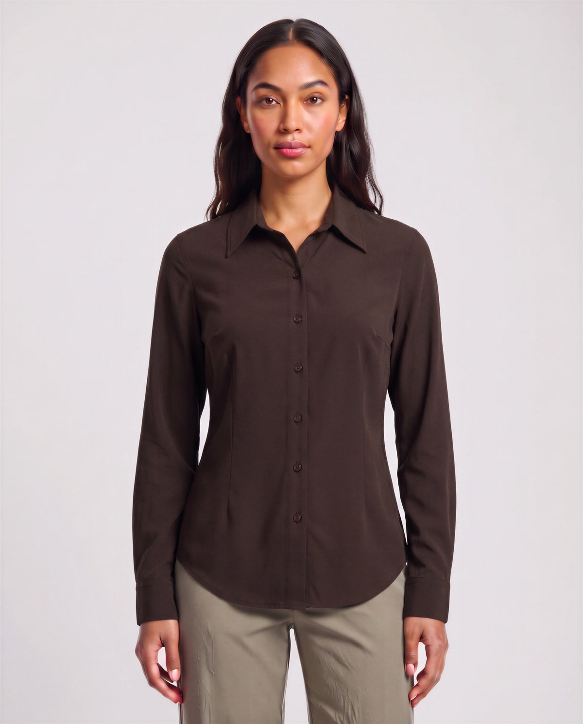 SUTTON BROWNIE WOMEN'S STRETCH SILK LONG-SLEEVE SHIRT