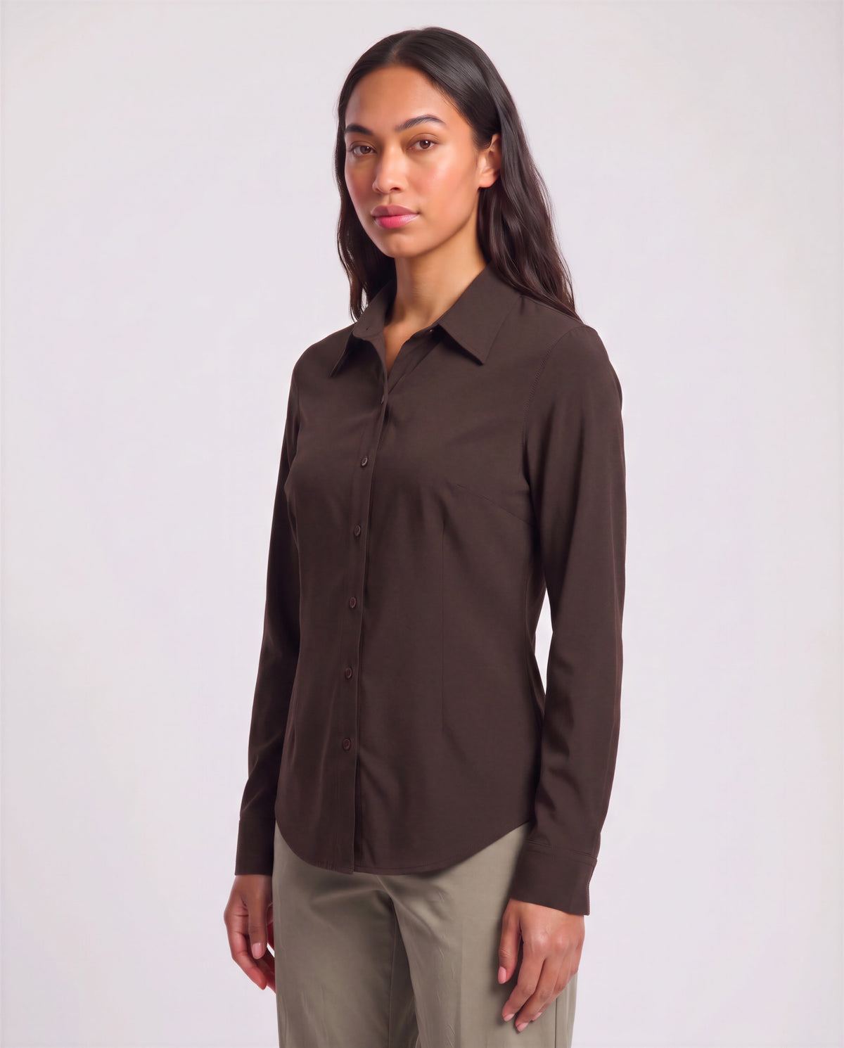 SUTTON BROWNIE WOMEN'S STRETCH SILK LONG-SLEEVE SHIRT