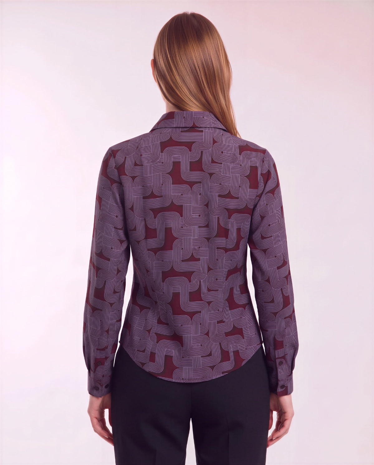 SUTTON BLONS GEO PORT WOMEN'S STRETCH SILK LONG-SLEEVE SHIRT
