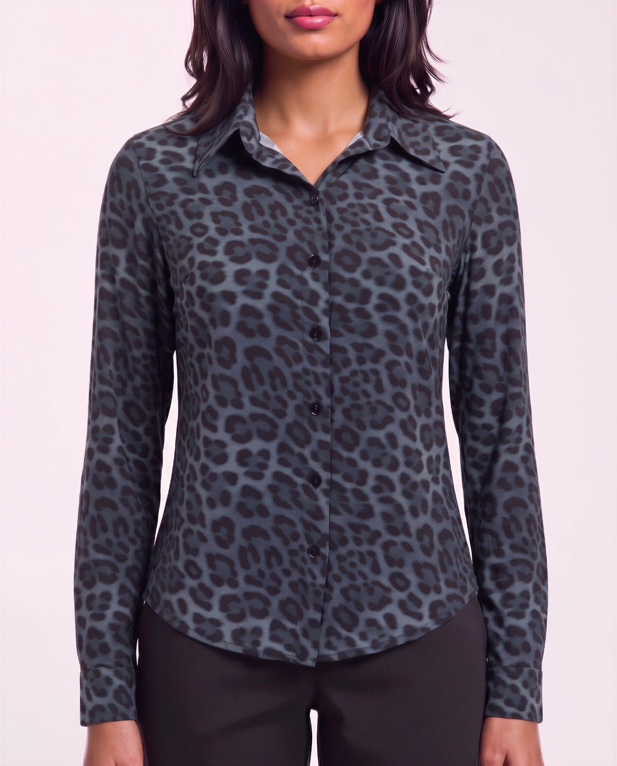 SUTTON LEOPARD SMOKE WOMEN'S STRETCH SILK LONG-SLEEVE SHIRT