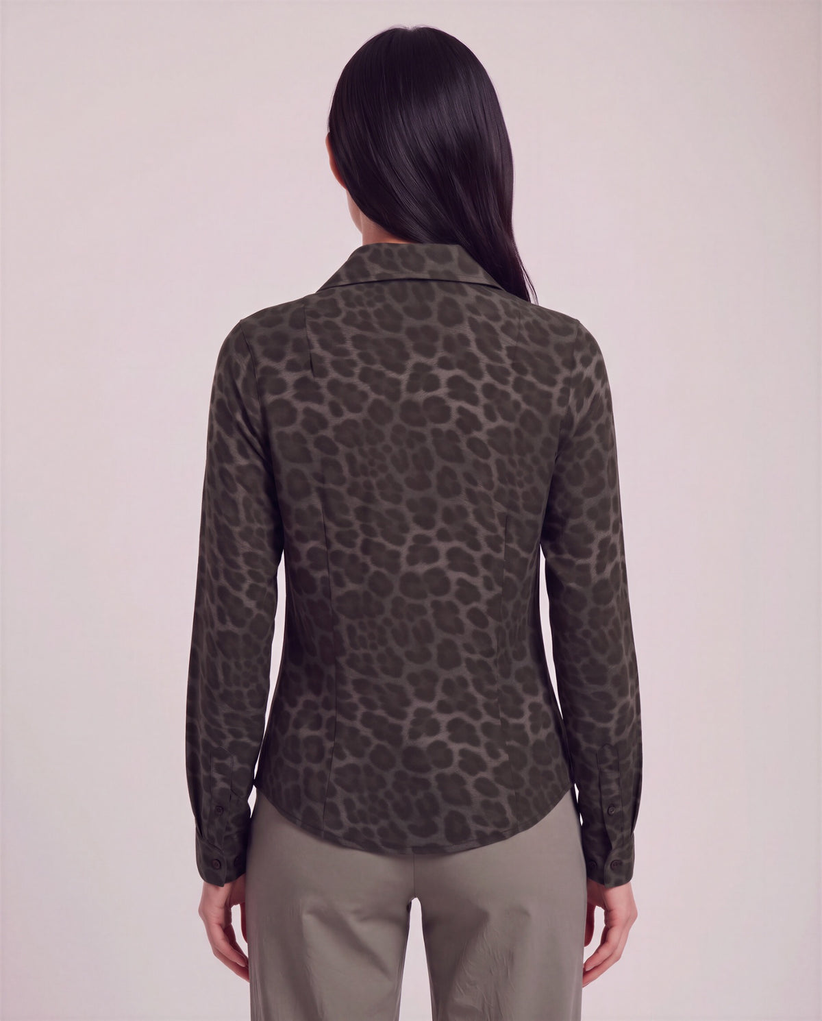 SUTTON LEOPARD BROWNIE WOMEN'S STRETCH SILK LONG-SLEEVE SHIRT