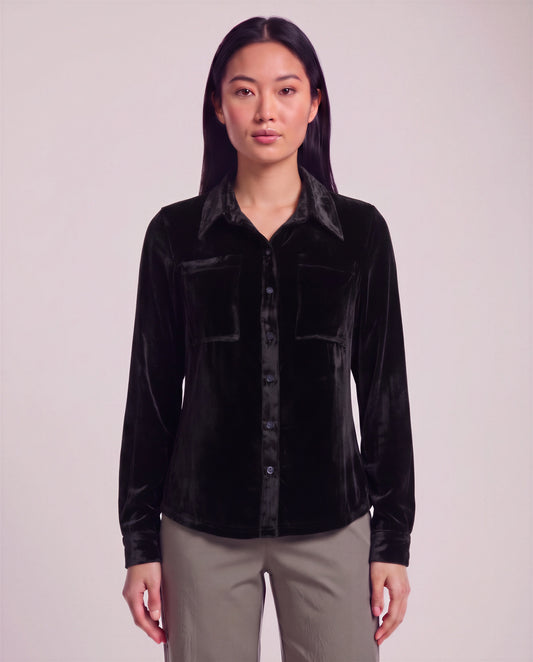 SYLVIA VELVET SHIRT - NAVY