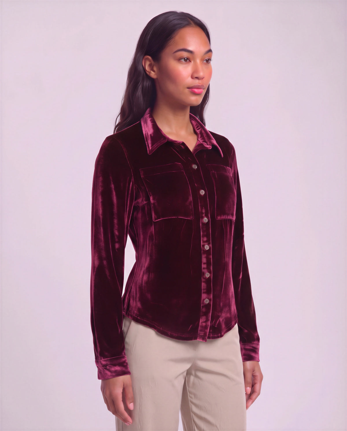 SYLVIA PORT WOMEN'S VELVET LONG-SLEEVE SHIRT