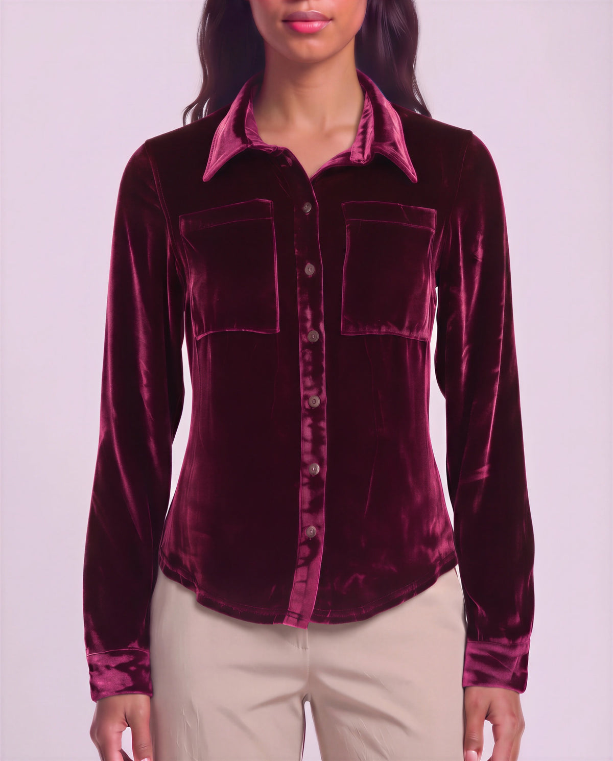 SYLVIA PORT WOMEN'S VELVET LONG-SLEEVE SHIRT