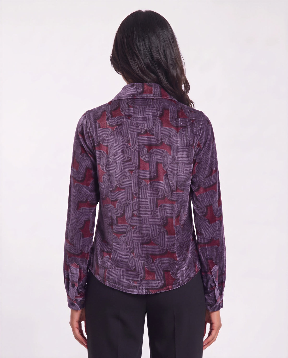 SYLVIA BLONS GEO PORT WOMEN'S VELVET LONG-SLEEVE SHIRT
