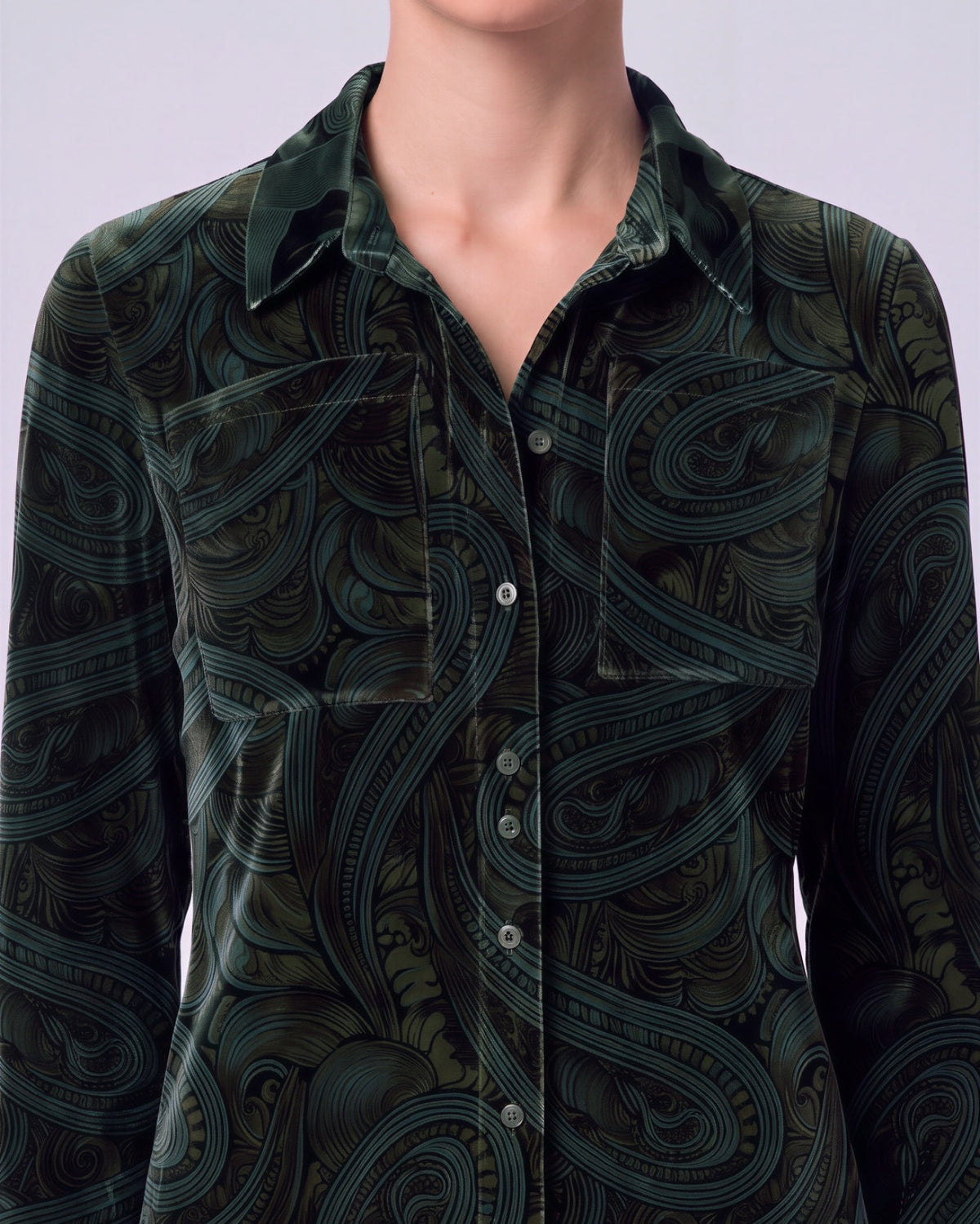 SYLVIA PAISLEY BADALONA BROWNIE WOMEN'S VELVET LONG-SLEEVE SHIRT