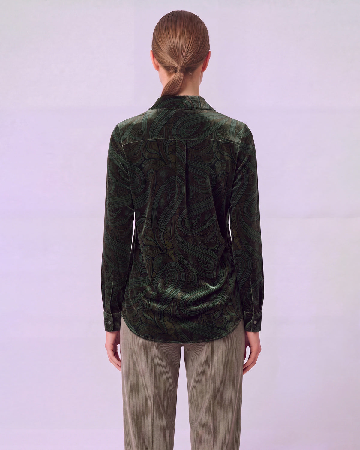 SYLVIA PAISLEY BADALONA BROWNIE WOMEN'S VELVET LONG-SLEEVE SHIRT