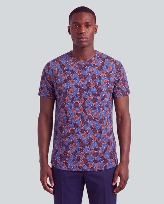 MAZE TERNBERG FLORAL AMBER MEN'S STRETCH COTTON V-NECK TEE