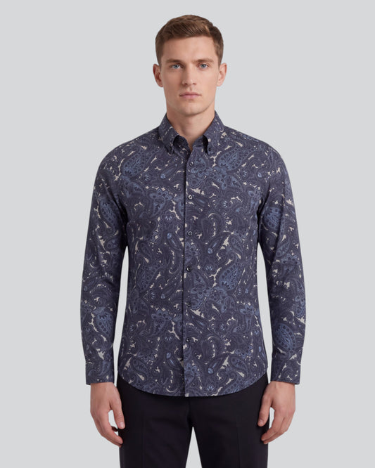 MORRIS LANNACH PAISLEY SMOKE MEN'S PRINTED COTTON BUTTON-DOWN SHIRT