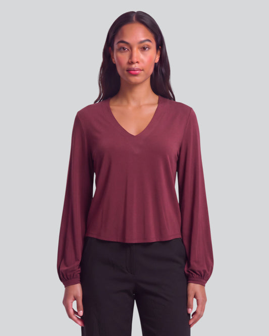 VAL PORT WOMEN'S LYOCELL STRETCH V-NECK TOP