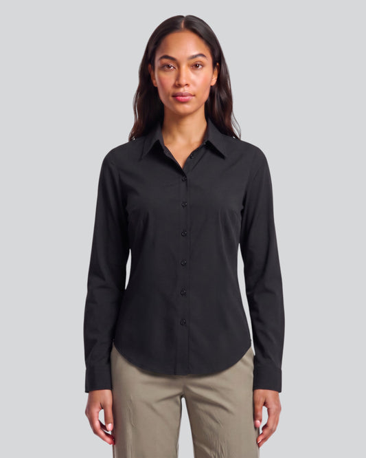 SUTTON BLACK WOMEN'S STRETCH SILK LONG-SLEEVE SHIRT