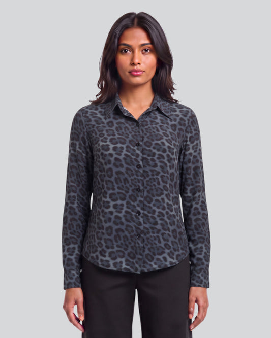 SUTTON LEOPARD SMOKE WOMEN'S STRETCH SILK LONG-SLEEVE SHIRT