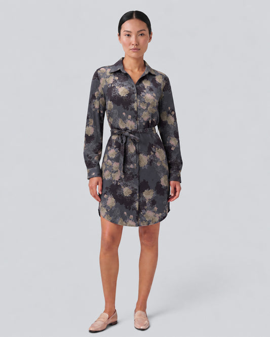 DOT LANS FLORAL BLACK WOMEN'S LYOCELL STRETCH SHIRT DRESS