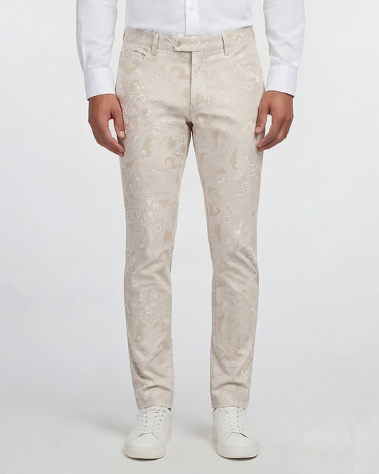 JACK PAISLEY EXPLOSION IVORY MENS FLAT FRONT PANT